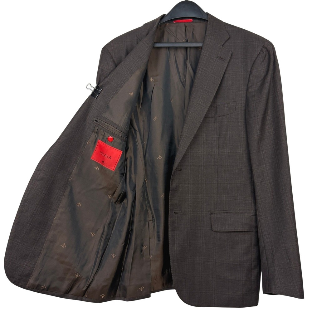 Isaia Napoli Mens 40R Super 150s Wool Blazer Sport Coat Jacket Brown Glen Plaid